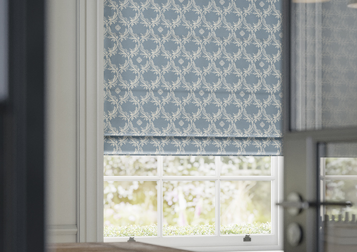Trellis Prints, Vine and Bloom Raffs Blue - Twist&Fit Roman Blind - Image 5